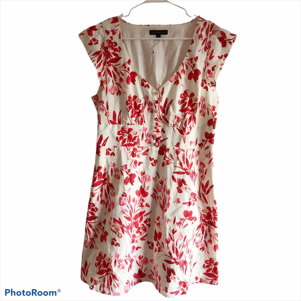 Banana Republic white, red, & pink floral dress 12